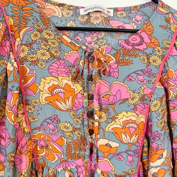 Floral Boho Romper Jumpsuit with Balloon Sleeves - Size: XL - Picture 9 of 12